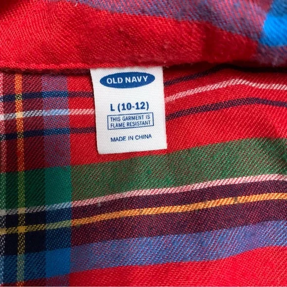 2 piece set OLD NAVY Flannel Plaid Print Pajama Red Green Tartan Kids L 10 12 - Picture 6 of 7